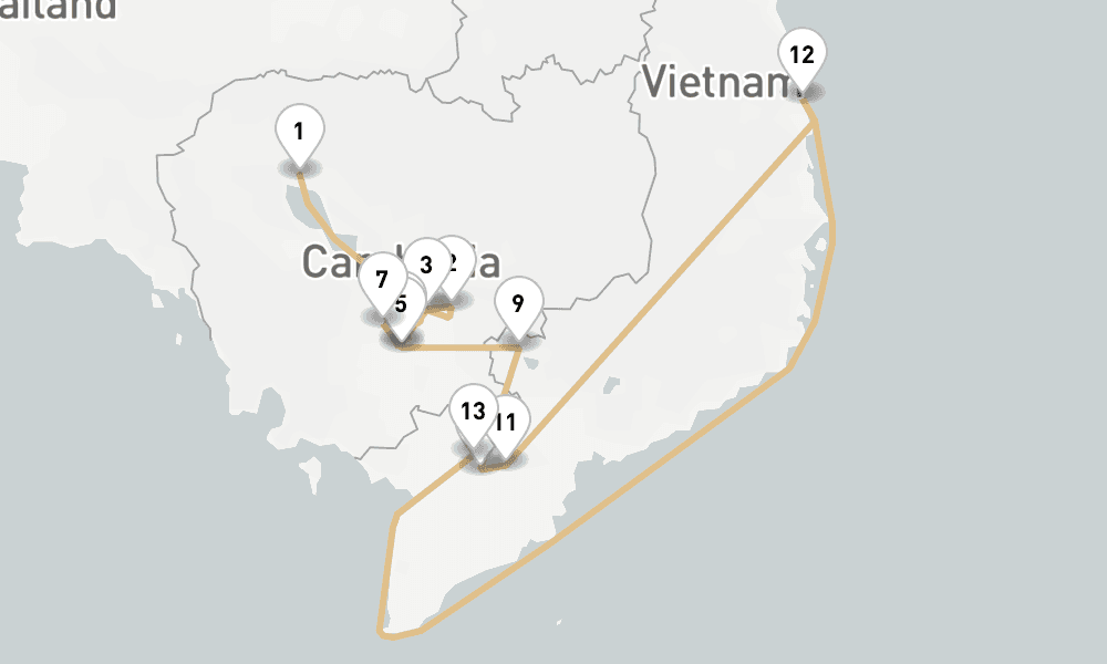 7 nights / 8 days, one-way from Siem Reap to My Tho (Mekong Delta, Vietnam)