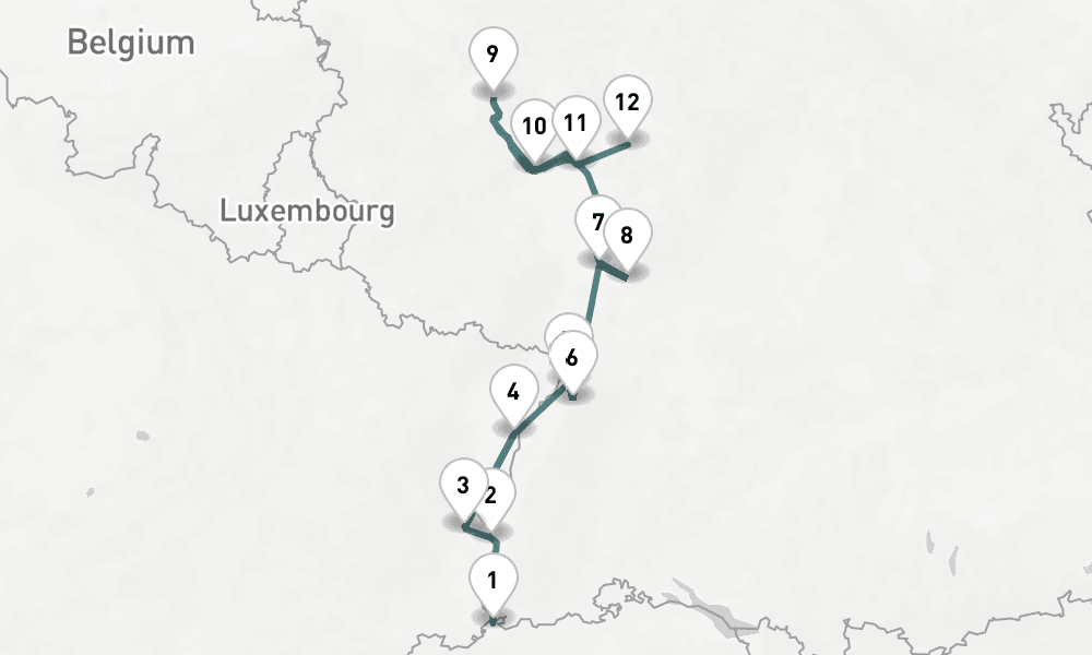 7 nights / 8 days, one-way from Basel to Frankfurt am Main