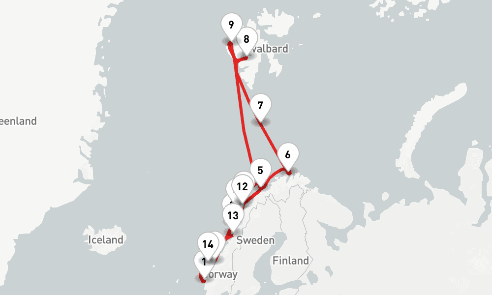 14 nights / 15 days, Bergen Round trip