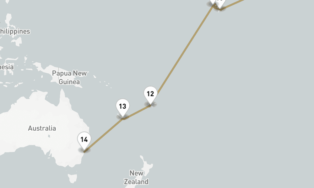 45 days, one-way from Southampton to Sydney 46日間