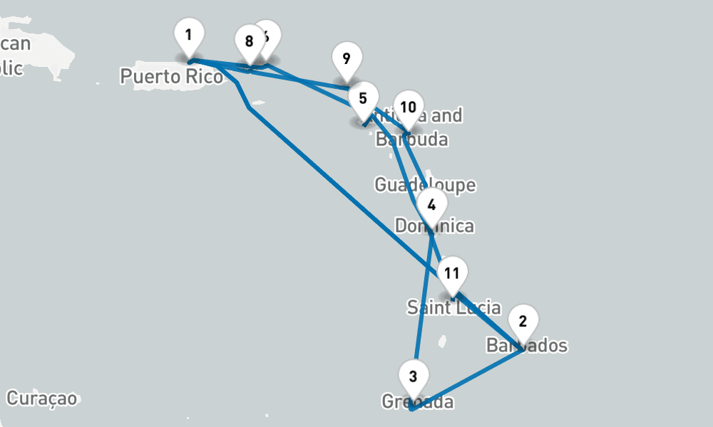 14 days, round-trip Southern Caribbean Adventurer Holiday 15日間