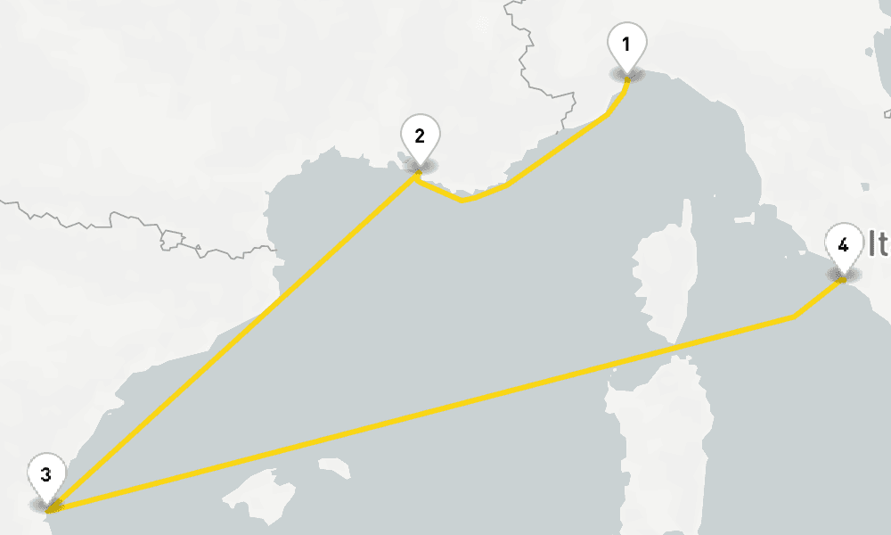 4 days, one-way from Savona to Civitavecchia-Rome 5日間