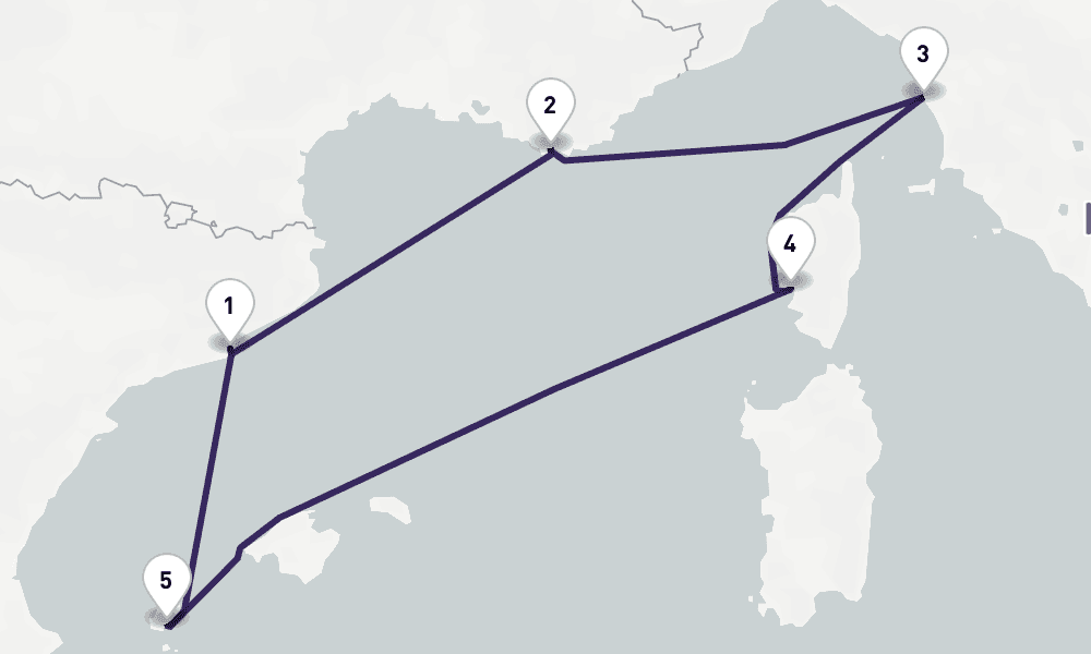 7 days, round-trip Tuscany, Corsica Ibiza 8日間