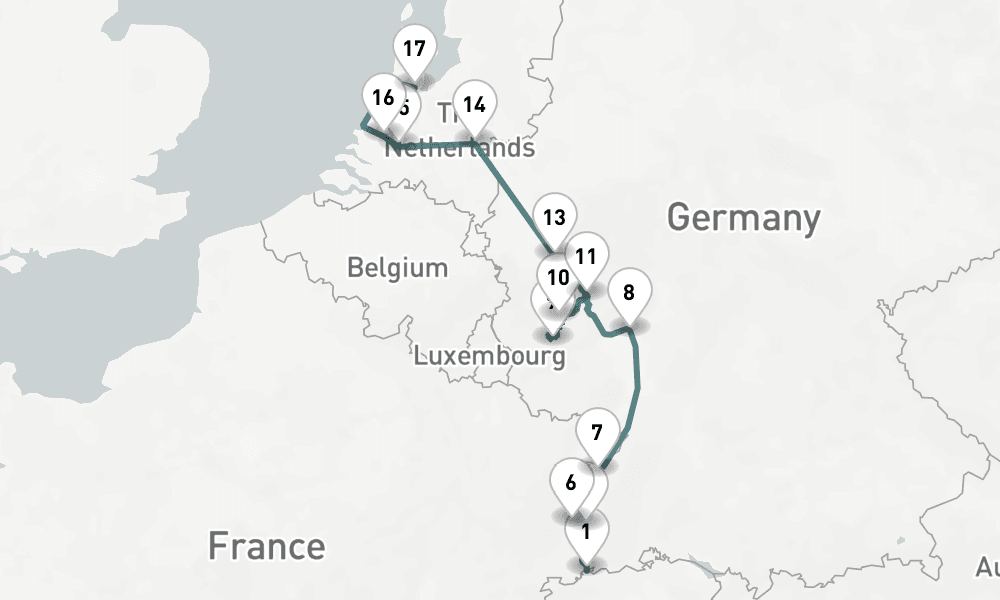 15 days, one-way from Basel to Amsterdam 16日間