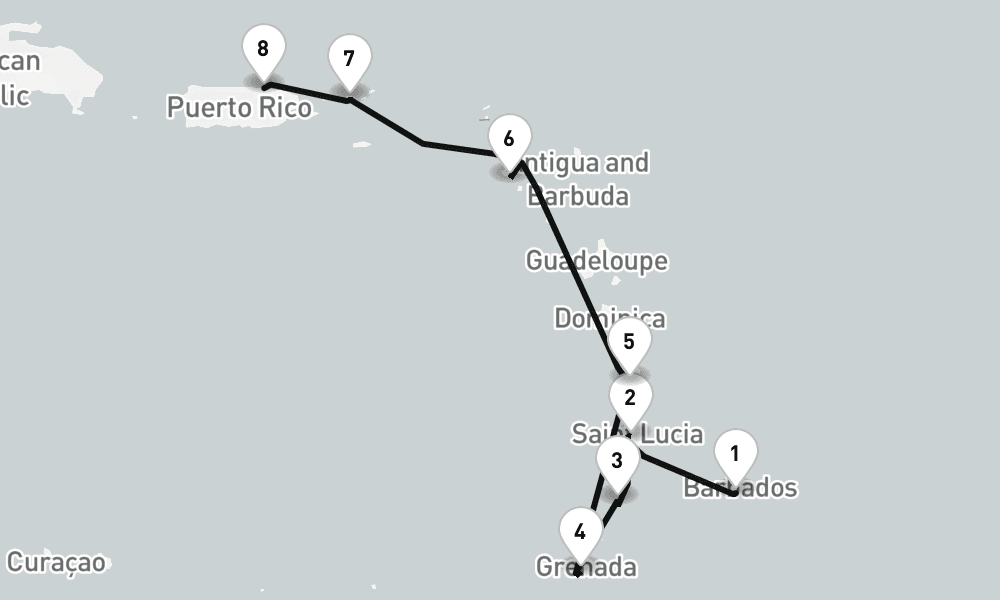 8 days, one-way from Bridgetown to San Juan 9日間