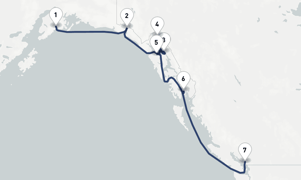7 days, one-way from Seward to Vancouver 8日間