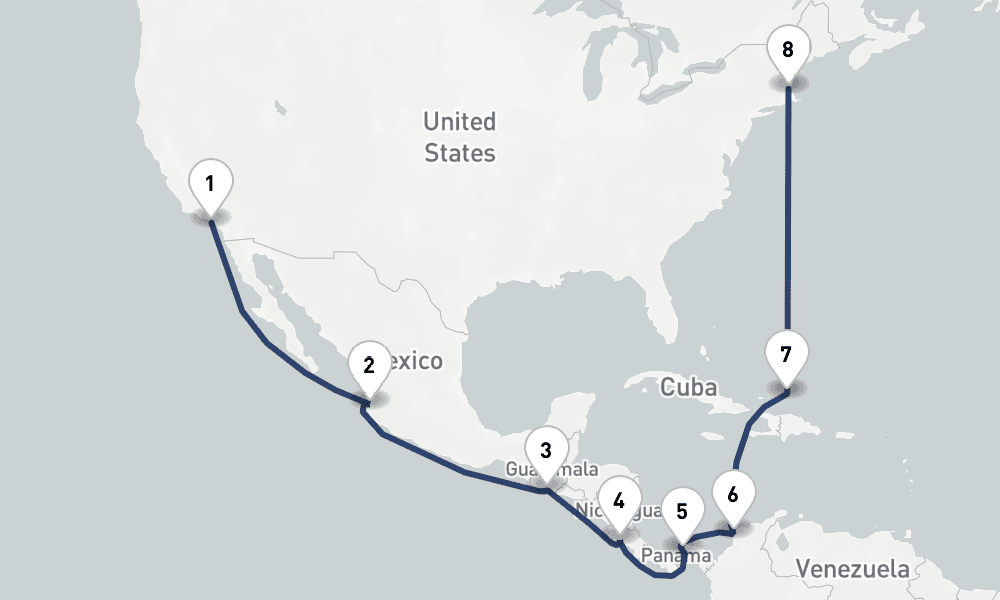 18 days, one-way from Los Angeles to Boston 19日間