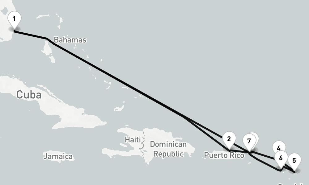 11 days, round-trip Miami, Fl To Miami, Fl 12日間