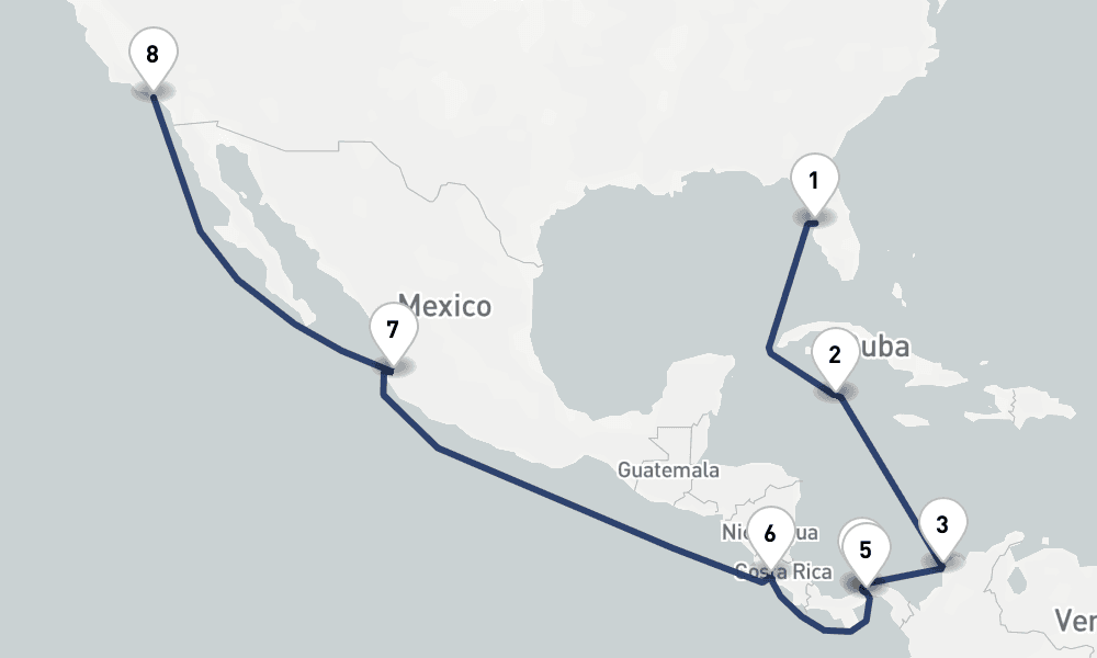 15 days, one-way from Tampa to Los Angeles 16日間