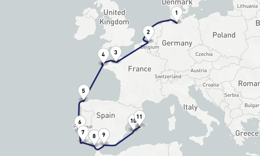 15 days, one-way from Hamburg to Palma de Mallorca 16日間