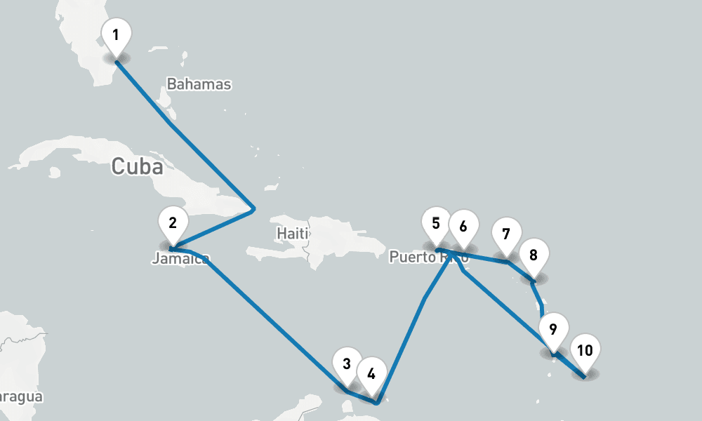 14 days, one-way from Fort Lauderdale to San Juan 15日間