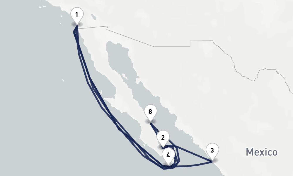 14 days, round-trip Mexican Riviera Baja Peninsula 15日間