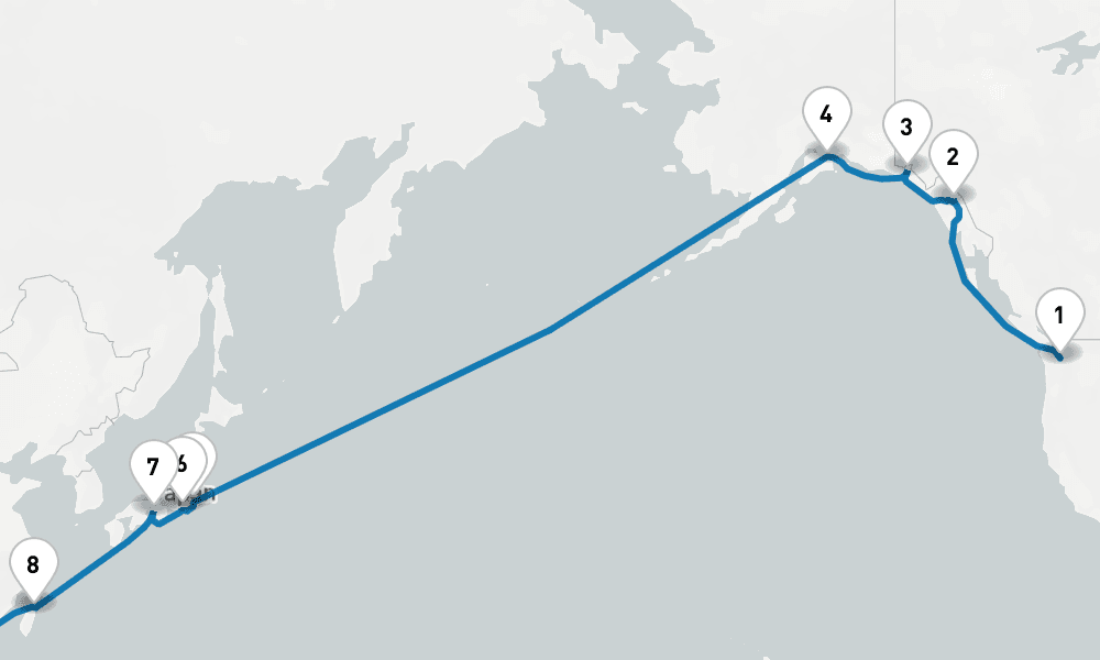 27 days, one-way from Seattle to Singapore 28日間