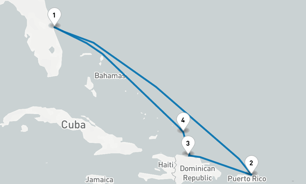 8 days, round-trip Eastern Caribbean with Puerto Rico 9日間