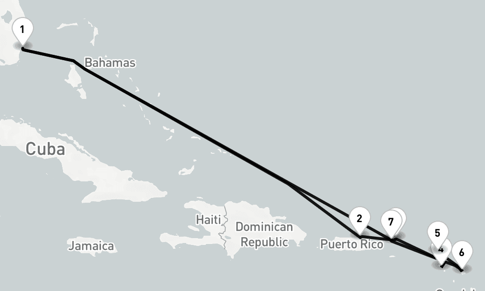 11 days, round-trip Miami, Fl To Miami, Fl 12日間
