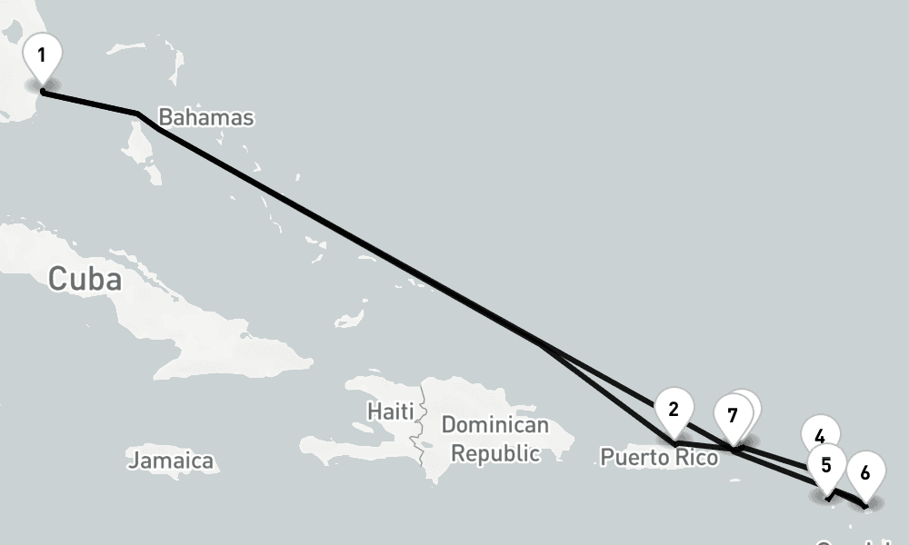 11 days, round-trip Miami, Fl To Miami, Fl 12日間