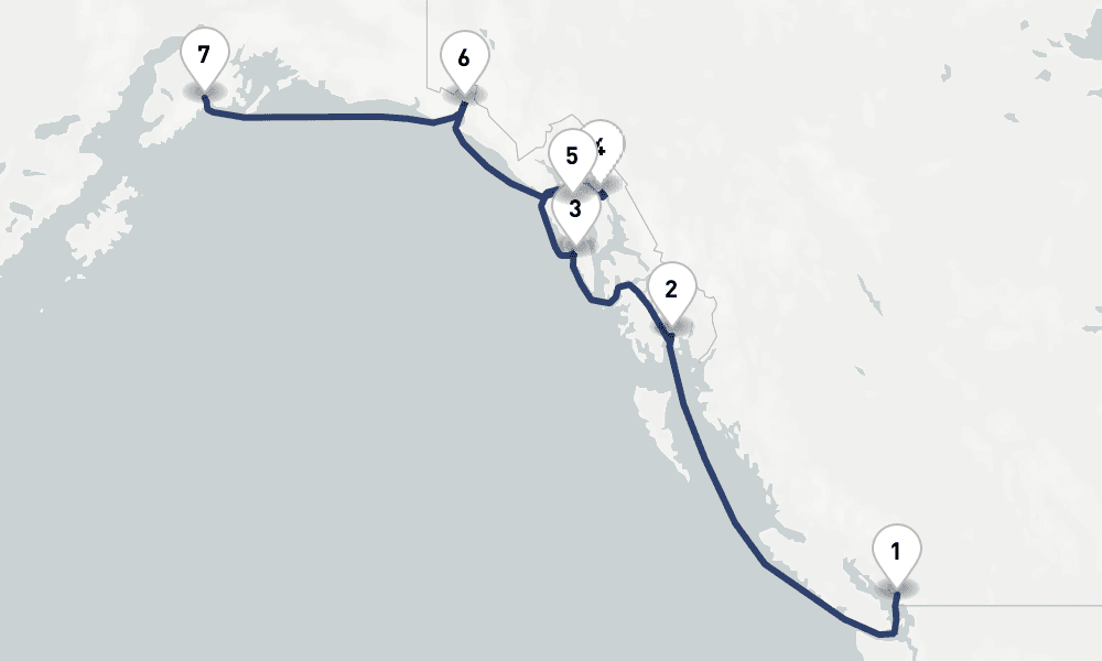 7 days, one-way from Vancouver to Seward 8日間