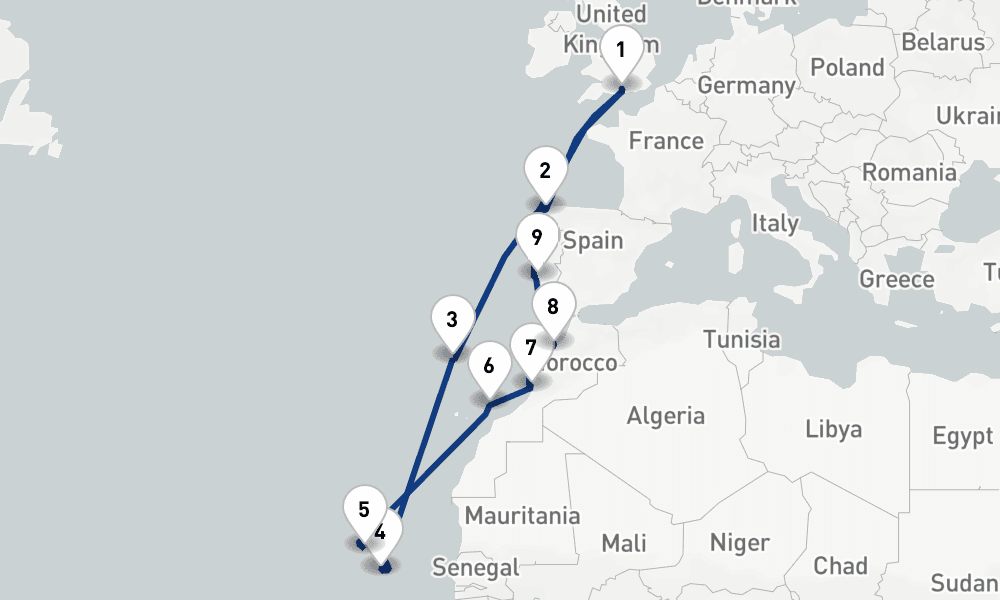 19 nights / 20 days, Southampton (England) Round trip