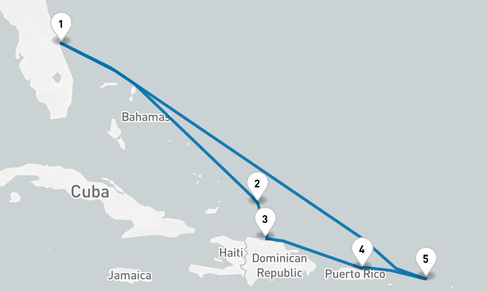 9 days, round-trip Eastern Caribbean with Puerto Rico 10日間