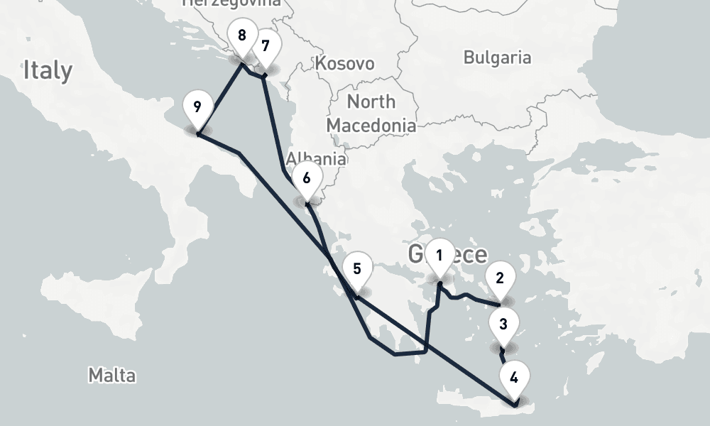 10 days, round-trip Greek Adriatic Havens Athens to Athens 11日間