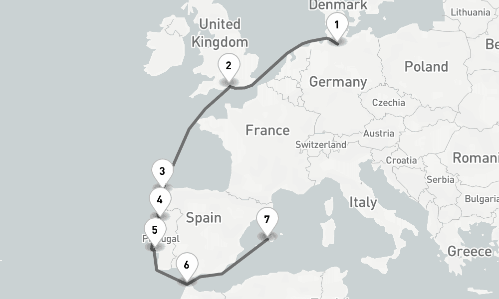 10 days, one-way from Hamburg to Palma de Mallorca 11日間