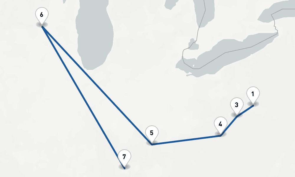 6 days, one-way from Pittsburgh PA to Louisville KY 7日間