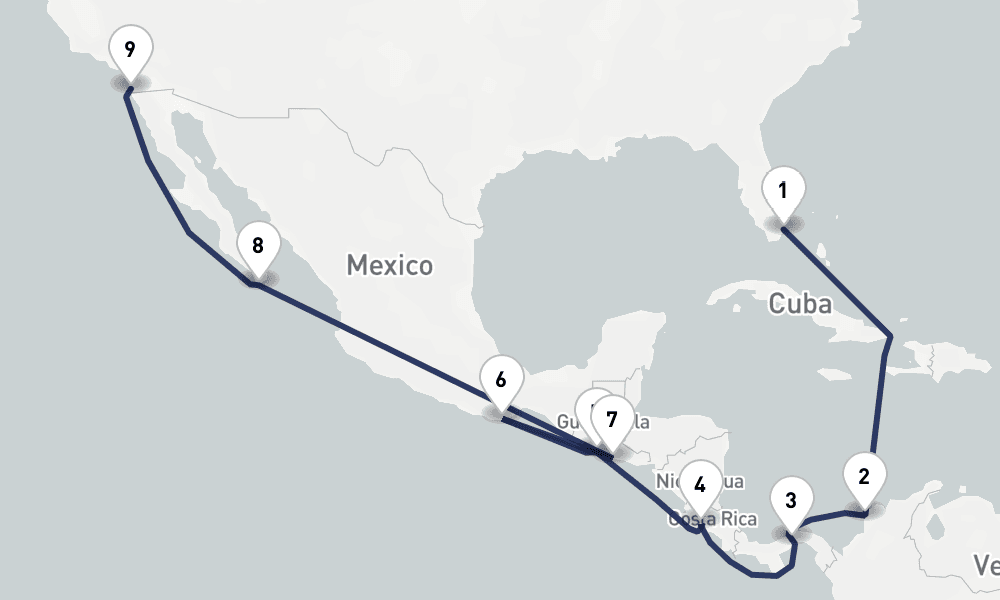 14 days, one-way from Miami to San Diego 15日間