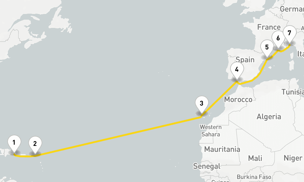 15 days, one-way from La Romana to Savona 16日間