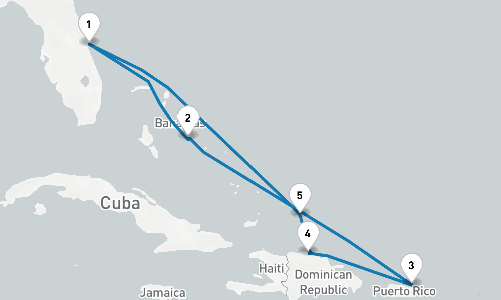8 days, round-trip Eastern Caribbean with Puerto Rico 9日間
