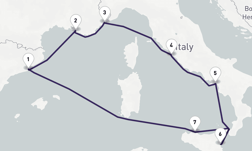 8 days, round-trip French Riviera, Rome, Amalfi Sicily 9日間