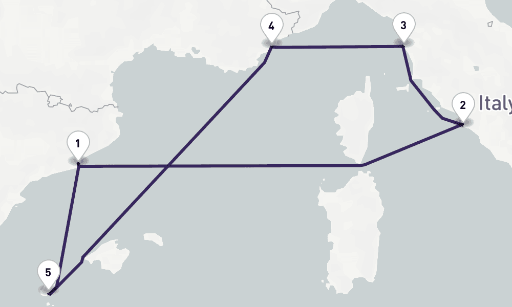 7 days, round-trip French Riviera, Italy, Rome Ibiza 8日間