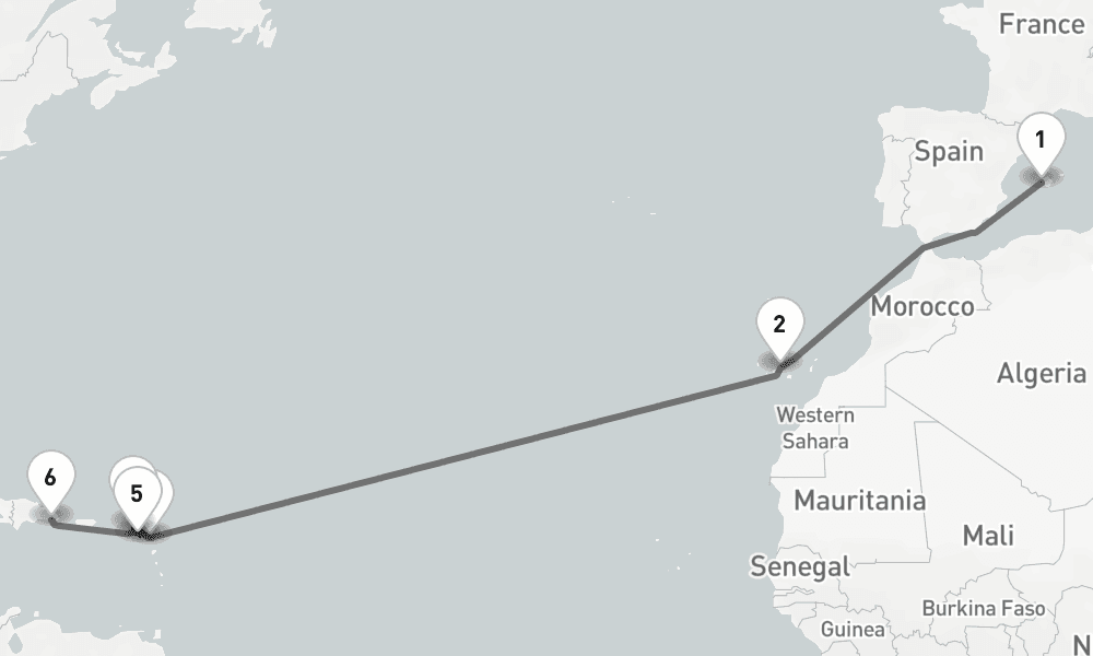 14 days, one-way from Palma de Mallorca to La Romana 15日間