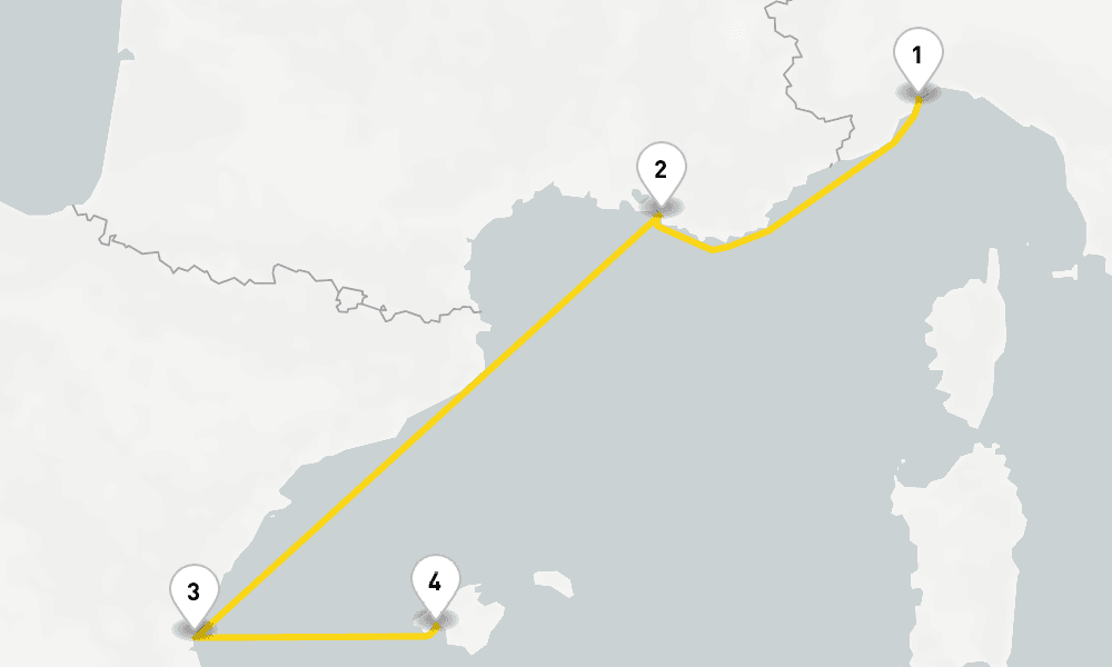 3 days, one-way from Savona to Palma de Mallorca 4日間