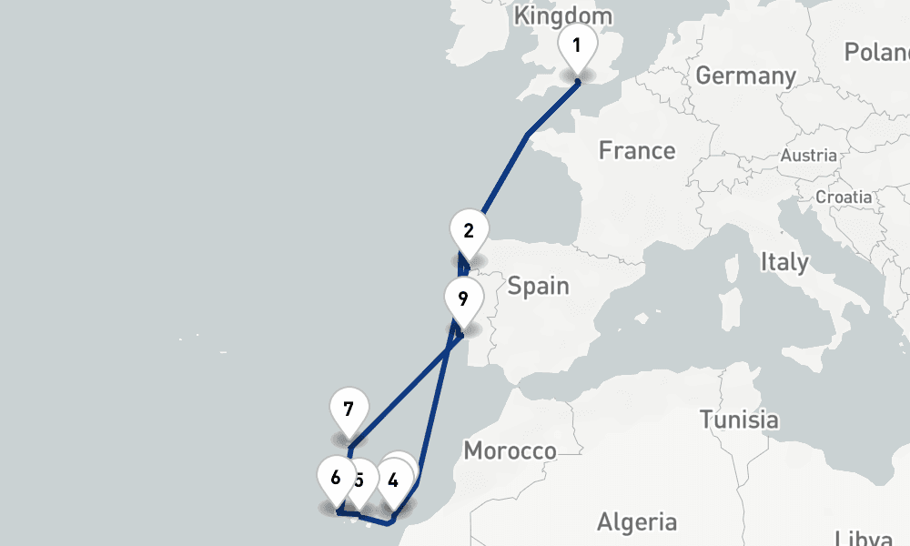 16 nights / 17 days, Southampton (England) Round trip