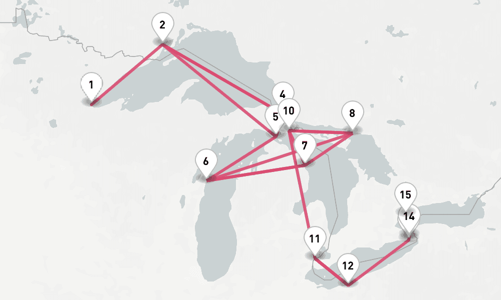 14 nights / 15 days, one-way from Duluth MN to Toronto (Ontario)