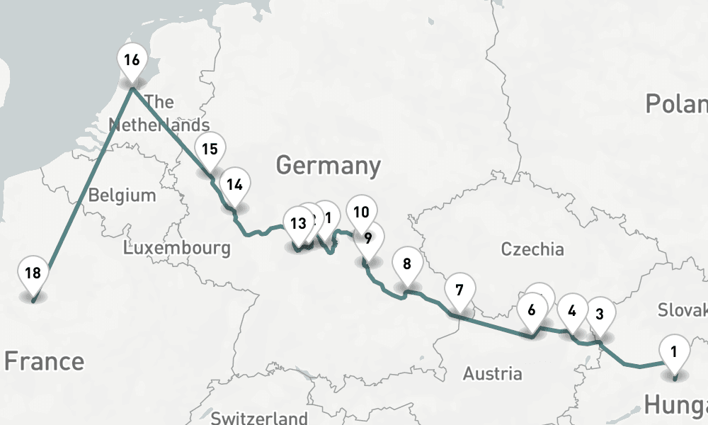 17 days, one-way from Budapest to Paris City 18日間