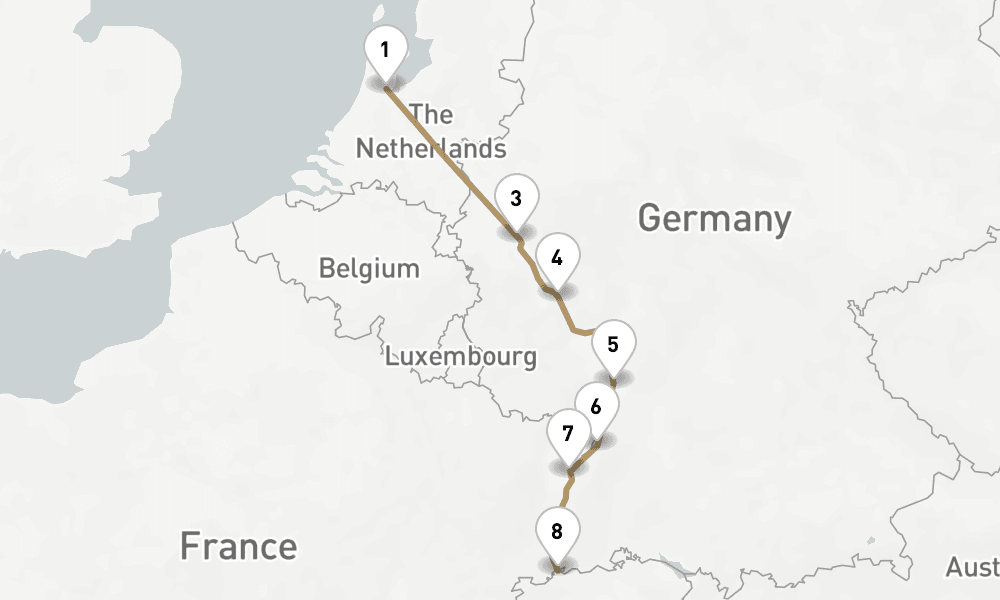 7 nights / 8 days, one-way from Amsterdam (Holland) to Basel