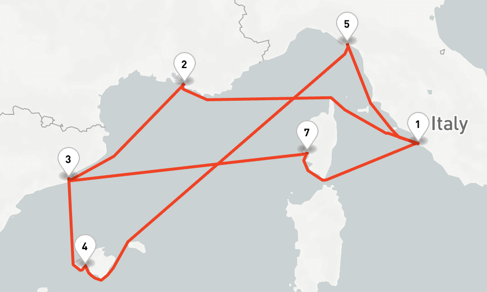 10 nights / 11 days, one-way from Civitavecchia (Rome, Italy) to Barcelona